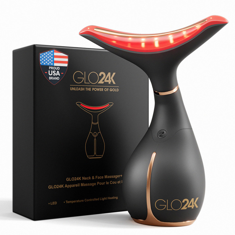 GLO24K Red Light Face & Neck Beauty Device  3-in-1 Facial Massager Tool with LED & Vibration for Skin Revitalization and Neck Firming