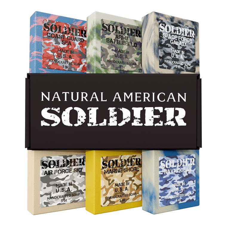 NATURAL AMERICAN SOLDIER Mens Bar Soap - Masculine Scents, 100% Natural Soap for Men - Essential Oils, Organic Shea Butter - Made in USA, Man Body Wa
