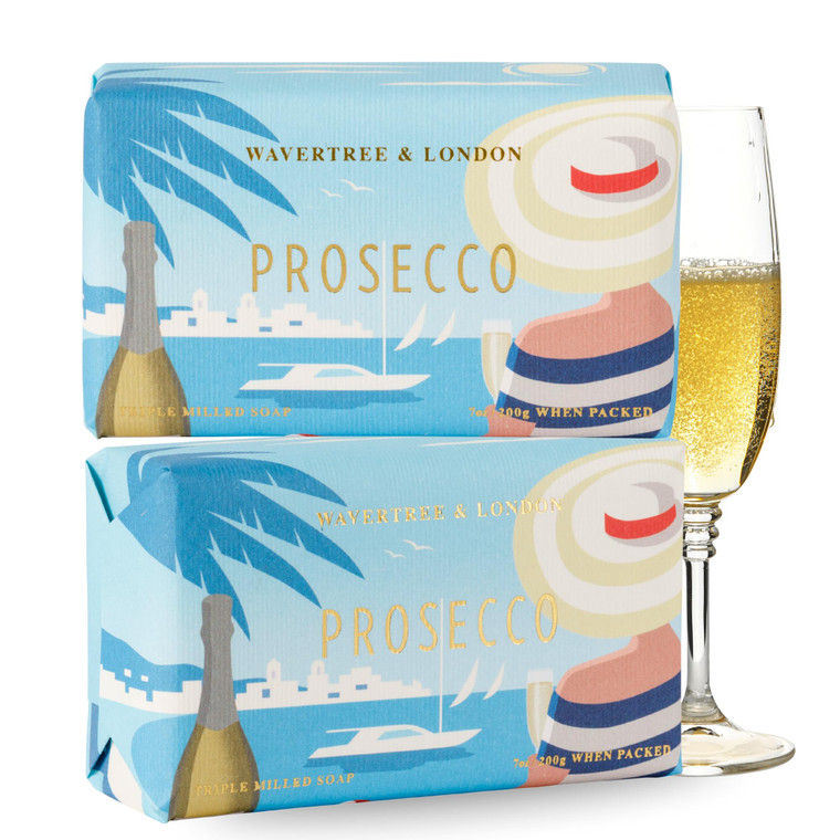 Wavertree & London Prosecco Scented Natural Soap (2 Bars), 7oz Moisturizing French Triple Milled Soap Bars enriched with shea butter - Pure Plant Bas