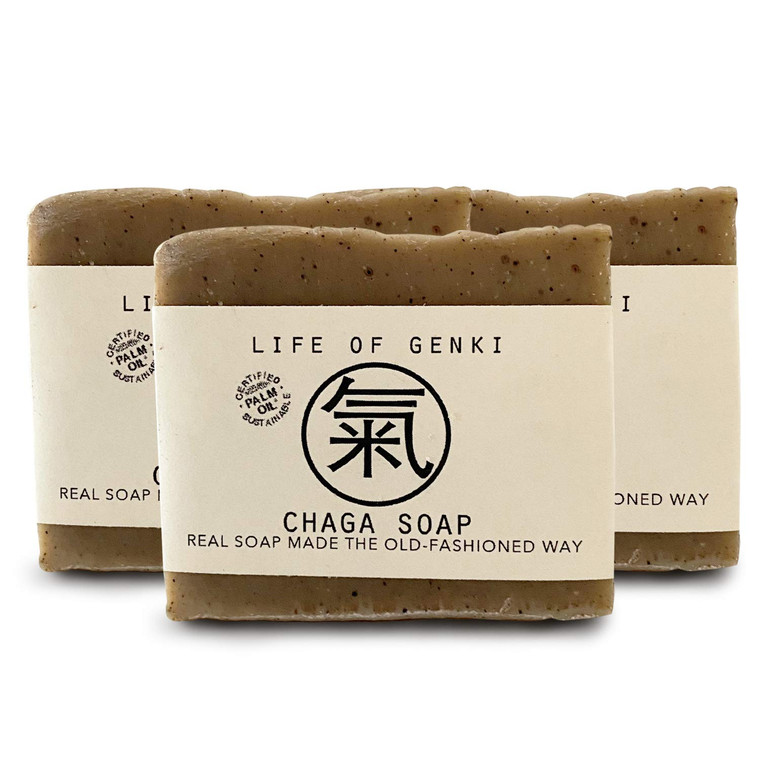 Vegan CHAGA Mushroom Soap Bar  Pack of 3  Long Lasting, Mild & All Natural  Organic Oils, Sensitive Dry Skin, Made in USA