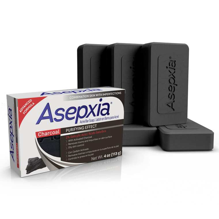 Asepxia Salicylic Acid & Activated Charcoal Bar Soap | Acne Treatment, Reduces Pimples & Blemishes, Deep Cleansing Facial Cleanser, Dries Out Acne, P
