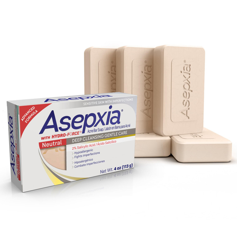 Asepxia Acne Treatment Neutral Hypoallergenic Bar Soap | 2% Salicylic Acid Cleanser, Removes Impurities & Excess Oil, Soothes Skin with Natural Botan