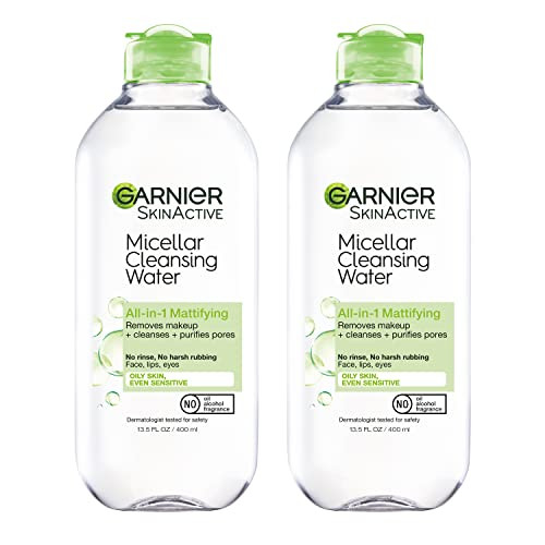 Garnier Micellar Water for Oily Skin, Facial Cleanser & Makeup Remover, Mattifying, For All Skin Types, Vegan, Cruelty Free, 13.5 Fl Oz (400mL), 2 Co