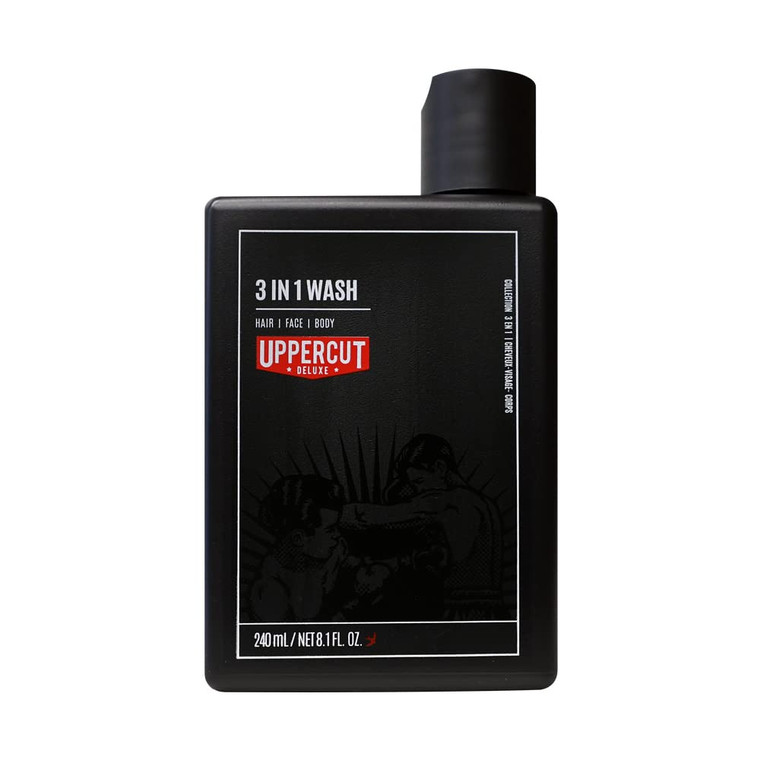 UPPERCUT DELUXE 3 in 1 Wash for Men  Hair, Face & Body Cleanser with Coconut Oil, Bay Rum Scent, Hydrating All-In-One Mens Shower Wash