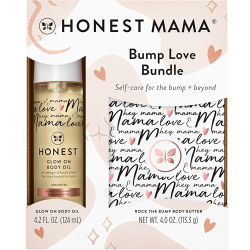 The Honest Company Mama Body and Belly Bump Love Bundle, Moisturizing Plant Based Oil and Stretch Mark Butter Cream