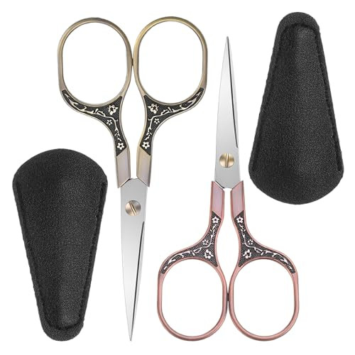 LXUEJIE 2 Pack Embroidery Scissors, Small Sharp Scissors with Cover Stainless Craft Mini Scissor Retro Home Scissor Metal Handle for Sewing Embroider
