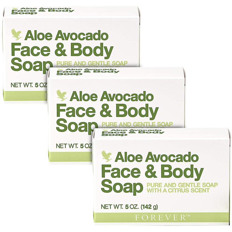 Forever Living - Aloe Avocado Face and Body Soap - Gentle Cleansing with Fresh Citrus Scent and Moisturizing - Pack of 3