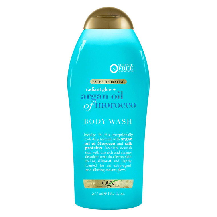 OGX Radiant Glow + Argan Oil of Morocco Extra Hydrating Body Wash for Dry Skin, Moisturizing Gel Cleanser for Silky Soft Skin, Body Wash for Women, S