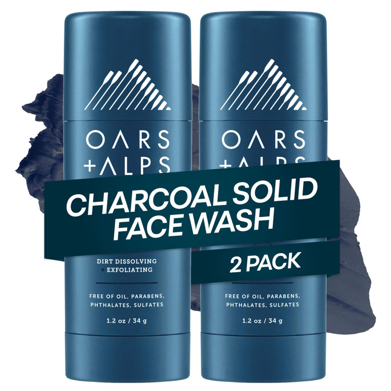 Oars + Alps Face Wash with Activated Charcoal, Exfoliating Facial Cleanser, Cleansing, Refreshing, TSA Friendly, 1.4 Oz, 2PK