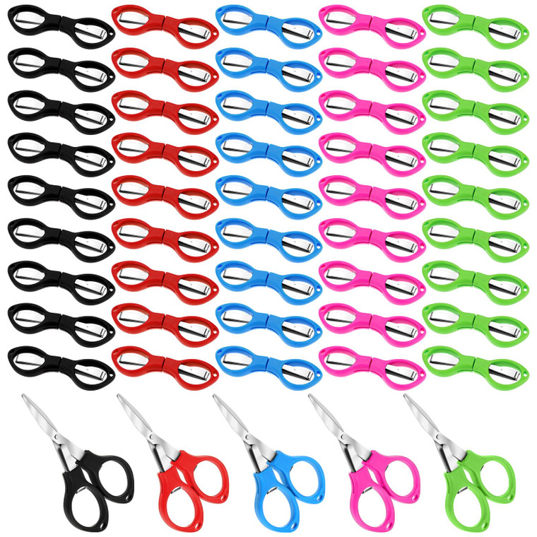 50 Pcs Mini Folding Scissors Small Foldable Travel Stainless Steel Portable Shears Bulk Badge Scissors for Nurses Glasses Shaped Anti Rust Sewing Cut