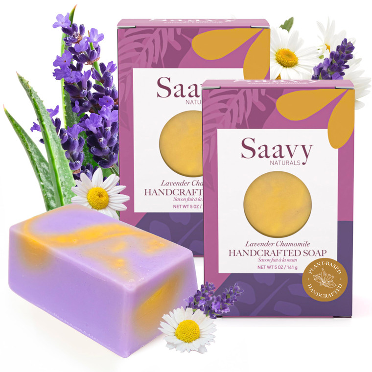 Saavy Naturals Soap Bar Lavender Chamomile Clean,Plant-Based Ingredients - Made In USA Sensitive Skin Sulfate Free Organic Bar Soap Creamy Lather Soa