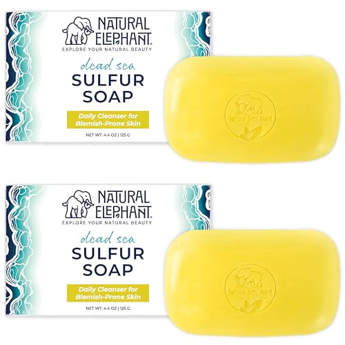 Natural Elephant Dead Sea Sulfur Soap 4.4 oz with Dead Sea Salt, Aloe Vera, Sulphur Face and Body Cleanser Bar for All Skin Types (2 Pack (2 4.4 Ounc