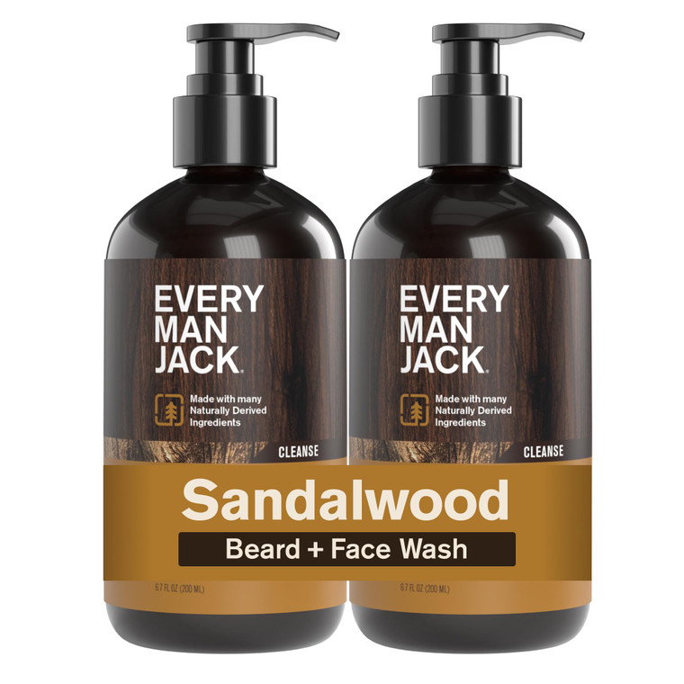 Every Man Jack Sandalwood Beard Wash - Cleanse, Soften, and Hydrate for a Healthier Beard - Made w/Naturally Derived Ingredients like Aloe Vera and C