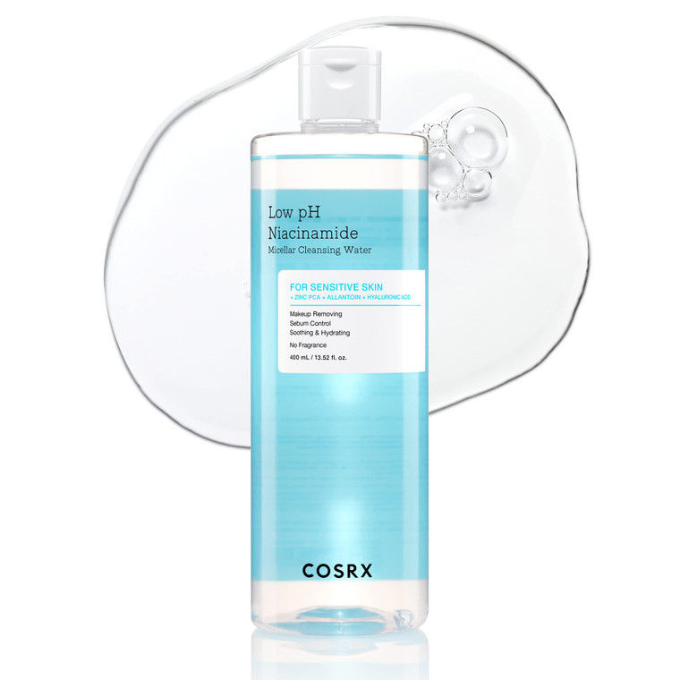COSRX Low pH Niacinamide Micellar Cleansing Water Daily Mild Facial Cleansing Wash for Sensitive Skin, Sebum control, Korean Skin Care (13.52fl.oz/40