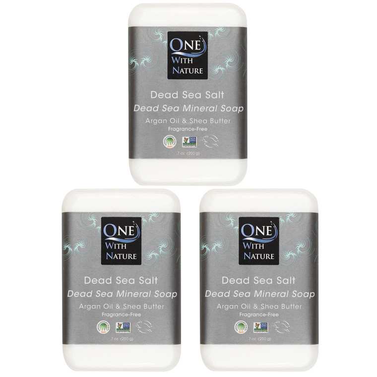 One With Nature Dead Sea Salt Soap 7oz 3-Pack  Purifying and Exfoliating Soap Bar with Dead Sea Minerals for Face & Body, for Men & Women. Unscented