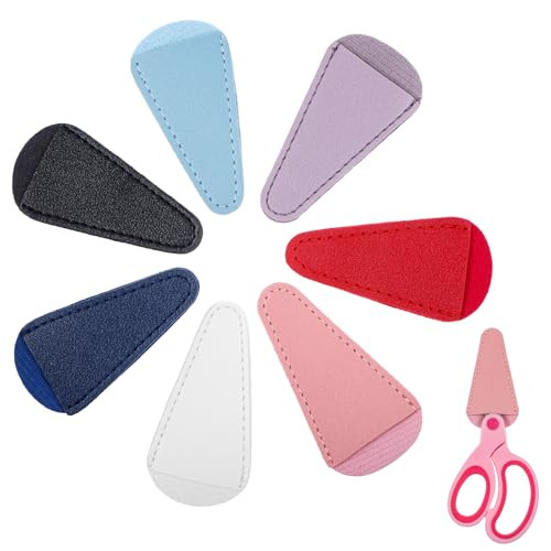 AOZUO 7Pcs Leather Scissors Sheath, Embroidery Scissors Cover, Scissor Tip Covers Colorful Covers Protector Sewing Scissor Sheath for Quilting Crafts