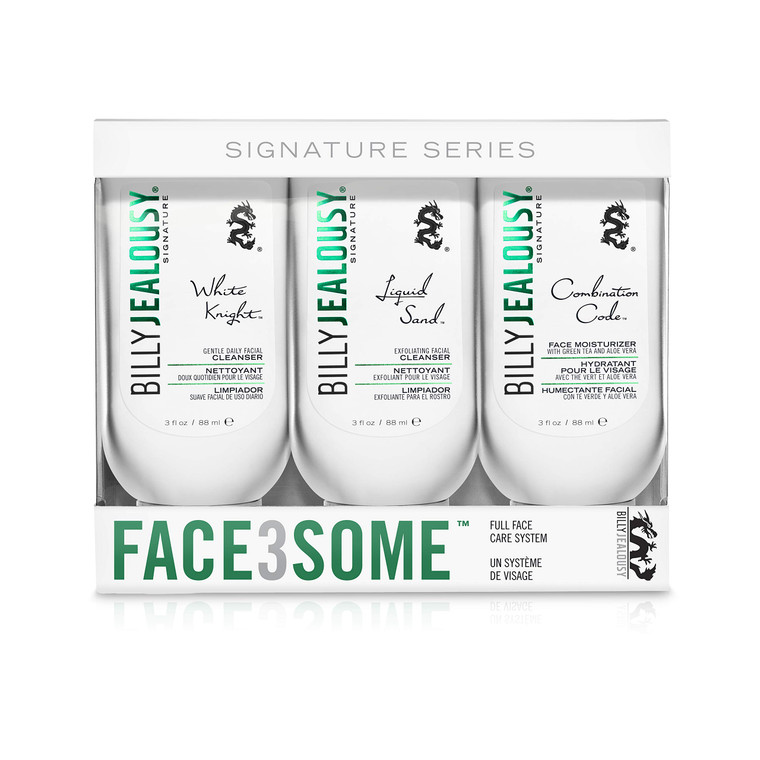 Billy Jealousy Face3Some Face Trio Vegan Mens Skin Care Kit with Travel Size Toiletries, Daily Facial Cleanser, Exfoliating Facial Cleanser and Skinc