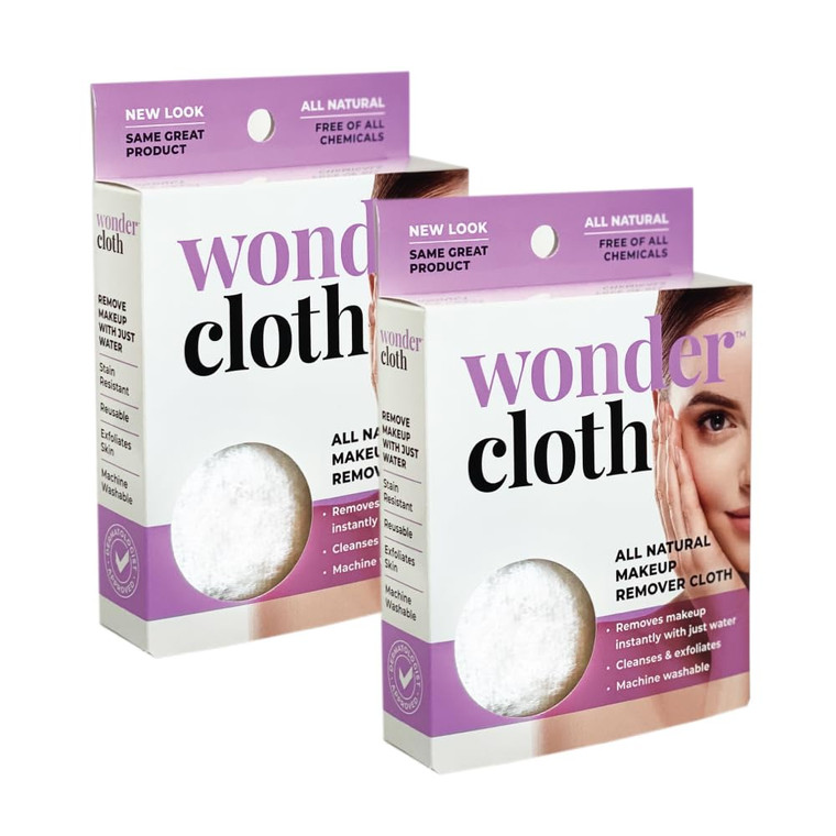 Wonder Cloth (Pack of 2) - All Natural Make-Up Remover Cloth, Removes Makeup Instantly with Just Water, Cleanses and Exfoliates, Machine Washable
