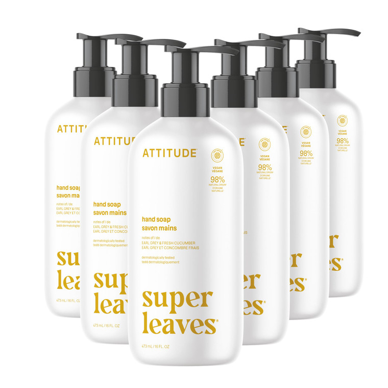 ATTITUDE Liquid Hand Soap, EWG Verified, Plant and Mineral-Based, Vegan Personal Care Products, Earl Grey & Fresh Cucumber Scent, 16 Fl Oz (Pack of 6