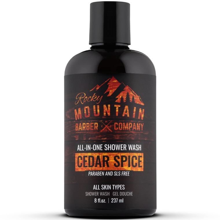 Rocky Mountain Barber Company Cedar Spice All-In-One Body Wash  Shampoo, Body Wash, Conditioner, Face Wash & Beard Wash with Essential Oils - 8 oz