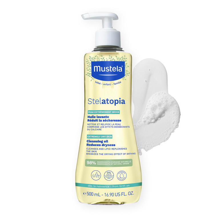 Mustela Stelatopia Eczema-Prone Skin Cleansing Oil - Baby Body Wash with Natural Avocado & Sunflower Oil - Family Skin Care Essentials - EWG Verified
