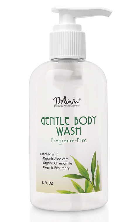 Deluvia Gentle Body Wash with Aloe, Organic Jojoba Seed Oil, Sweet Almond Oil, Vitamin E, Unscented, Moisturing Bath Wash for All Skin Types Includin