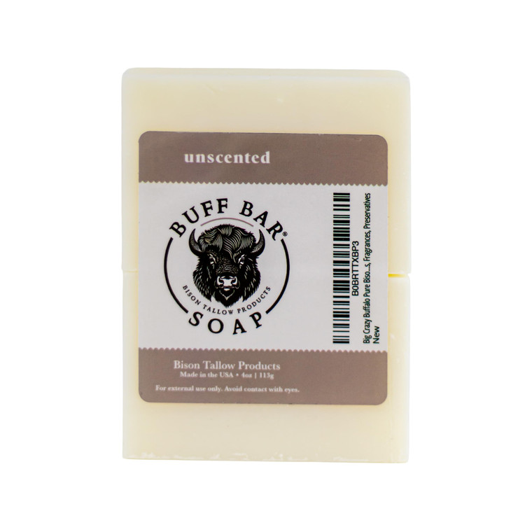 BUFF BAR Bison Tallow Buff Soap Bar, Unscented, (2 pack) - Cleans, Moisturizing, Non-Habit Forming, Soothes, Hydration, Naturally Derived - No Dyes,