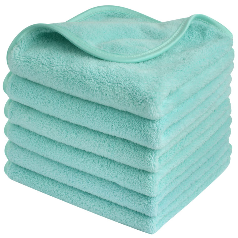 SINLAND Absorbent Coral Velvet Washcloth Ultra Soft Microfiber Face Towels 12 x 12 inch Multi-Purpose Face Cloths for Household and Sport