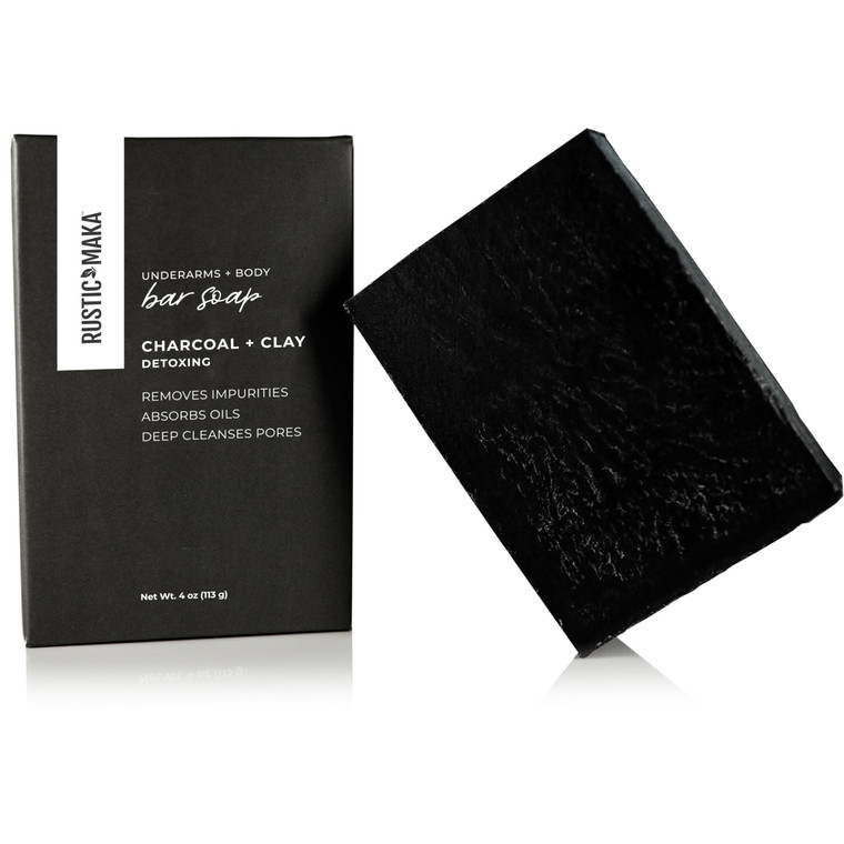 Rustic Maka Deep Cleansing Charcoal & Clay Soap Bar  Activated Charcoal Face & Body Soap for Acne-Prone, Oily, and Sensitive Skin  Kaolin Clay Form