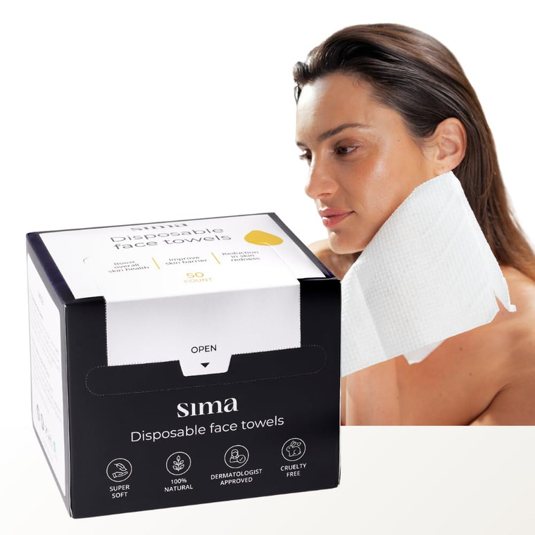 Sima Disposable Face Towels for Drying - 100% Cotton Face Wipes 50 Pack - Biodegradable Makeup Remover for Sensitive Skin, Gentle Clean Facial Cloth