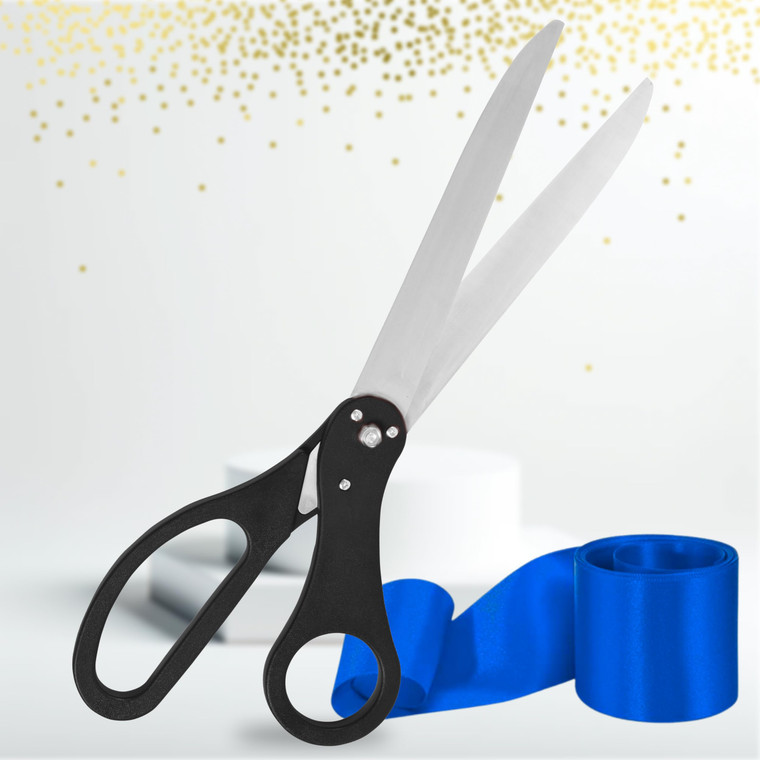 Grand Opening Ceremony Kit  25" Giant Ribbon Cutting Scissors Black and Royal Blue Satin Ribbon for Grand Openings Inaugurations Ceremonies & Specia