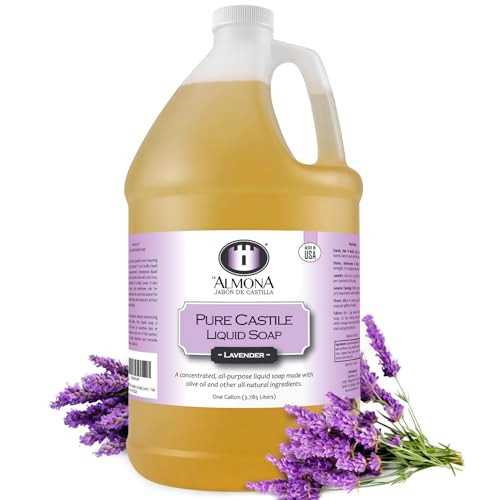 La Almona - Pure Castile Liquid Soap, LAVENDER, 1 Gallon - Multipurpose: Hands, Face, Body, Laundry, Dishes & More - For Sensitive Skin, All-Natural