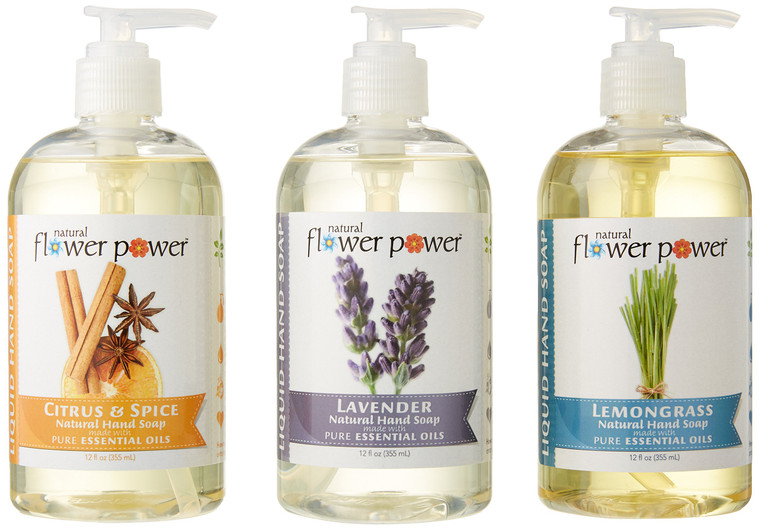 Natural Flower Power Liquid Hand Soap  Plant-Derived and Bio-Based Formula  Sulfate-Free, pH-Balanced, Vegan  Variety Pack: Lavender + Lemongrass