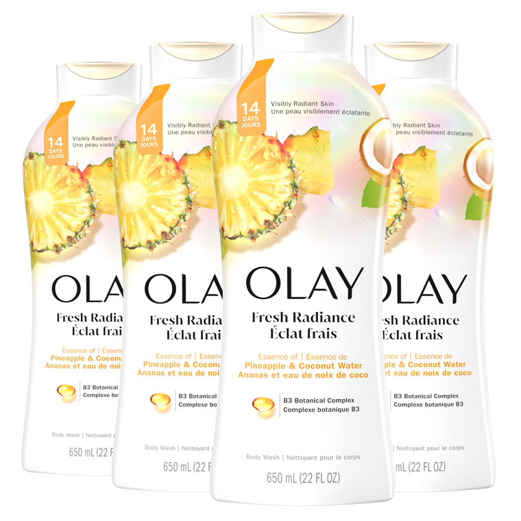 Olay Body Wash for Women, Fresh Radiance, Refreshing & Renewing, Made with Plant Based Cleansers, B3 Botanical Complex, For All Skin Types, Pineapple