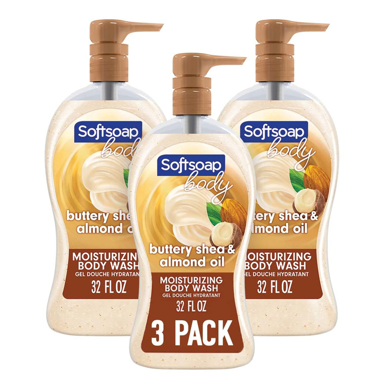 Softsoap Body Wash Pump, Buttery Shea & Almond Oil Body Wash, Moisturizing Body Wash, 32 Ounce, 3 Pack