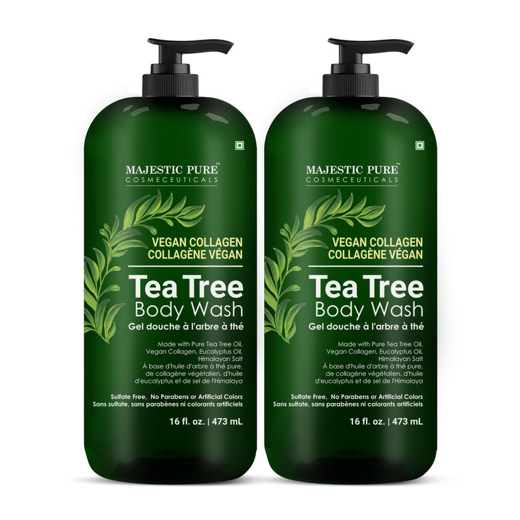 Majestic Pure Tea Tree Body Wash - Formulated to Combat Dry, Flaky Skin - Soothes, Nourishes and Moisturizes Irritated, Chapped, Problem Skin Areas -