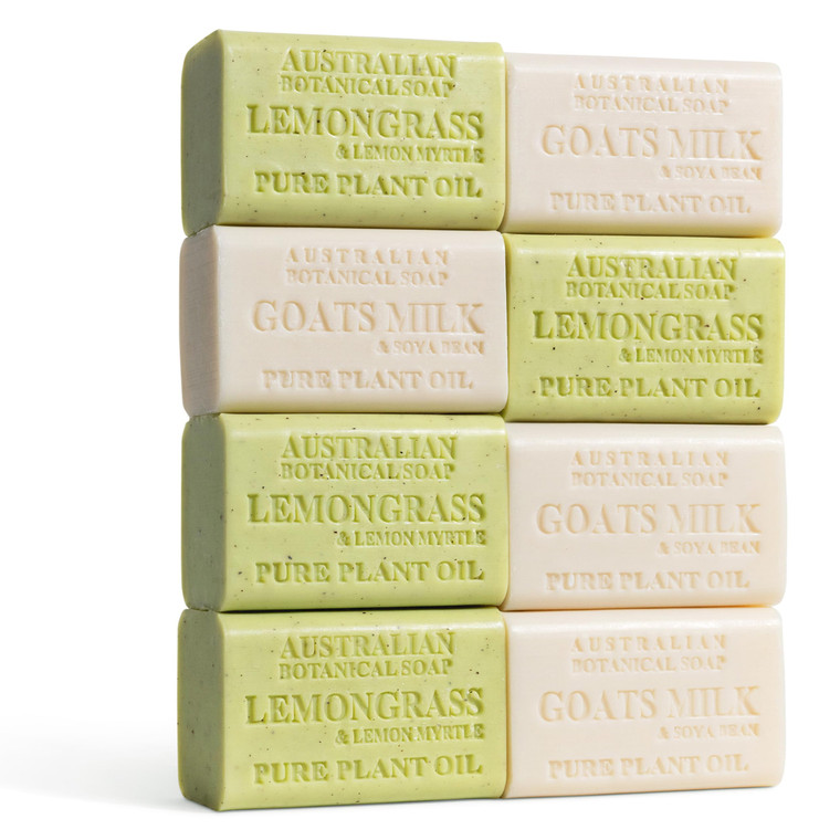 Australian Botanical Men's Soap Bars, Duo Pack Luxury Body and Beard Bars, Lemongrass and Goats Milk Soap, Gift for Men, 6.6 oz. 4 Bars of Each, 8 Pa