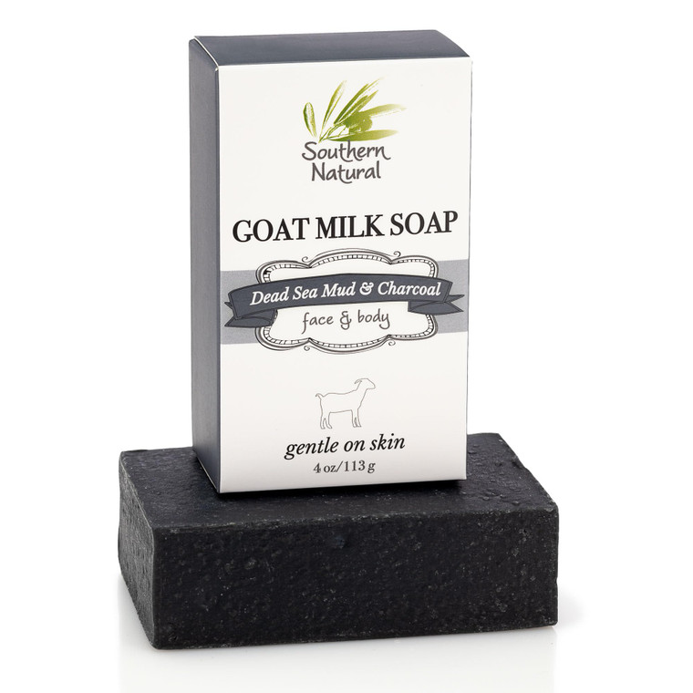 Southern Natural Dead Sea Mud & Charcoal Goat Milk Soap Bar  Face and Body Soap for Sensitive Skin with Peppermint Essential Oil, 4 oz (1 Bar)