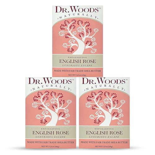Dr. Woods English Rose Bar Soap with Organic Shea Butter - Pure Rose Scented Soap for Men and Women, Moisturizing and Exfoliating - 5.25 Oz (Pack of