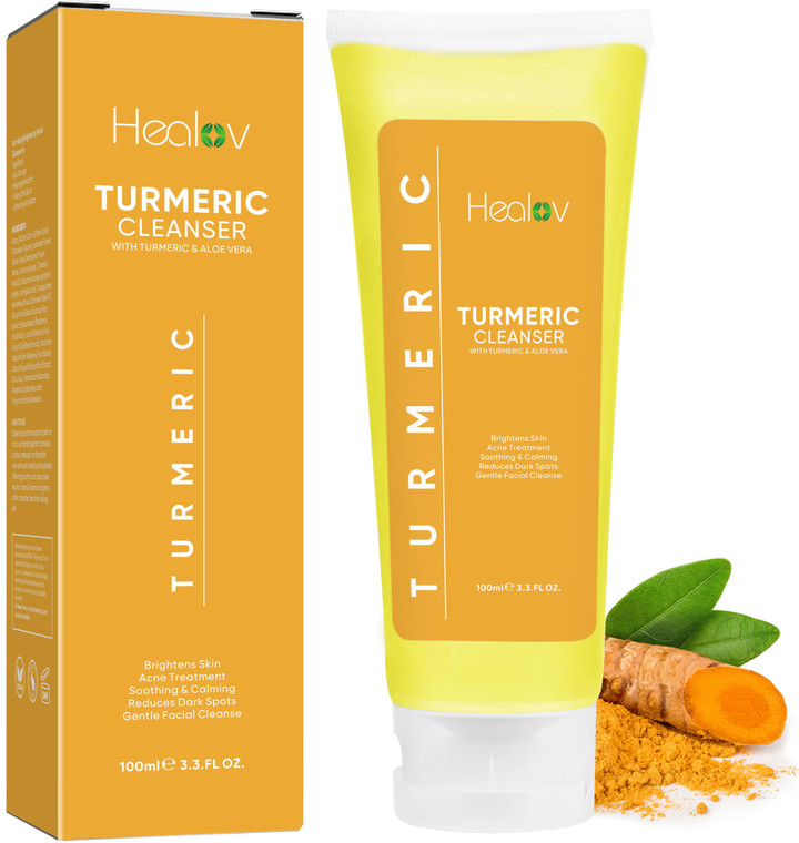 Healov Turmeric Face Wash, Turmeric Clear Skin Liquid Soap  100% Natural Anti Aging Exfoliating Facial Cleanser for Spots, Clearing Acne Scars, Age