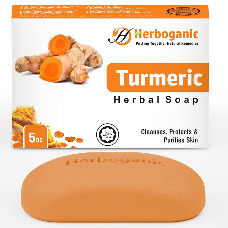 HERBOGANIC Turmeric Herbal Soap | Pack of 1 of 5oz soap Bar | Natural Soap Bar| Rejuvenating and Nourishing | Gentle for Men and Women