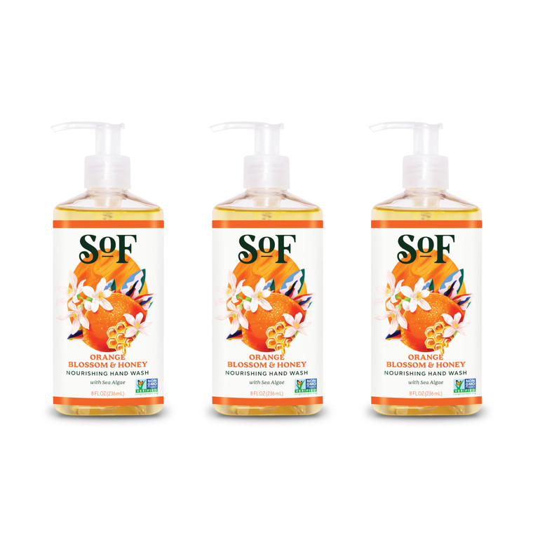 SoF Nourishing Hand Wash - With Moisturizing Sea Algae, Coconut & Olive Oil- Vegan & Non GMO- Free From Phthalates, Sulfates & Parabens- Orange Bloss