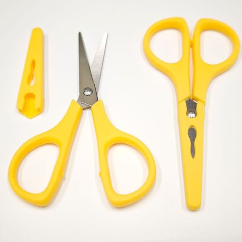 2Pcs Medium Scissors, Safety Scissors with Cap, Craft Shears for Classroom Office Home, Yellow and Black (2 Yellow)