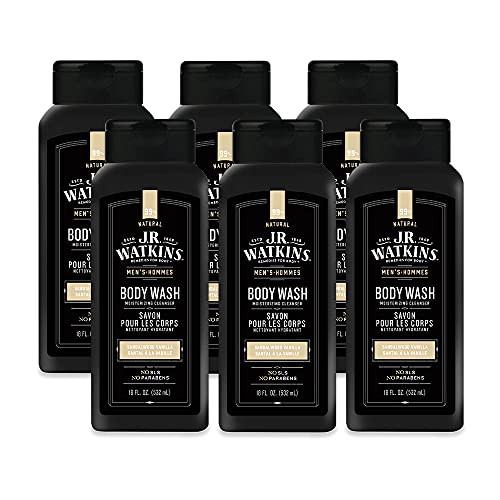 J.R. Watkins Natural Daily Moisturizing Body Wash, Hydrating Shower Gel for Men and Women, Free of SLS, Cruelty Free, Sandalwood Vanilla, 18 fl oz, 6