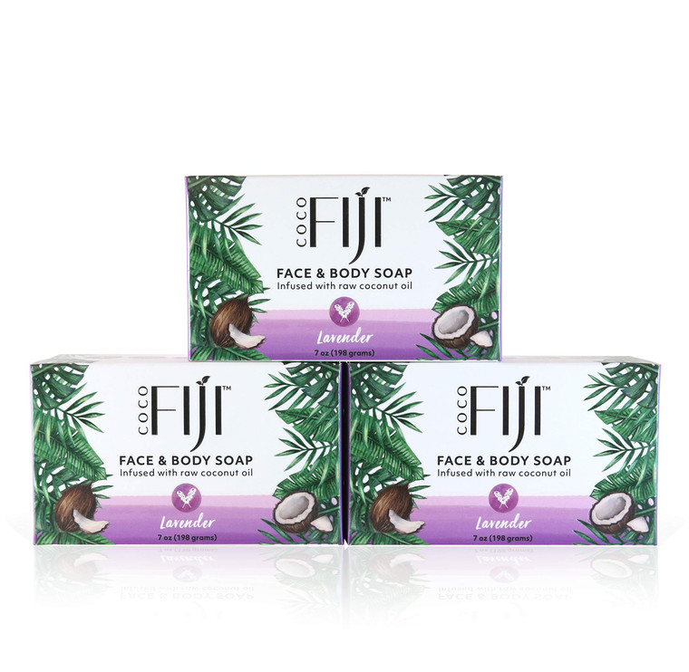"Coco Fiji Soap Bar for Face and Body Infused With Organic Coconut Oil, Lavender Essential Oil, Natural Soap for Moisturizing & Pore Purifying Skin,
