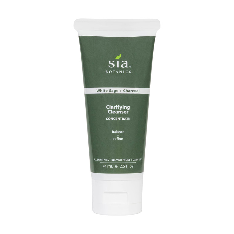 Sia Botanics Clarifying Facial Cleanser (74ml/2.5oz Eco Tube) | Face Wash w/White Sage, Activated Charcoal, Tea Tree | Natural, Clean, Botanical Skin