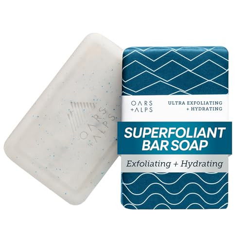 Oars + Alps Exfoliating & Moisturizing Bar Soap for Men, Deep Cleaning Soap, Clean Ingredients, All Skin Types, Jojoba Beads, 1pk