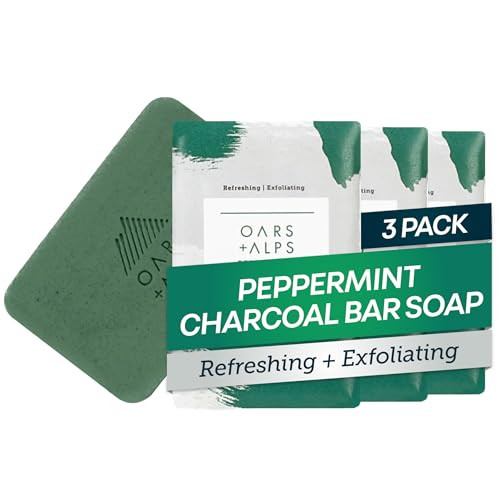 Oars + Alps Exfoliating & Moisturizing Bar Soap for Men, Deep Cleaning Soap, Clean Ingredients, All Skin Types, Peppermint Charcoal, 3pk