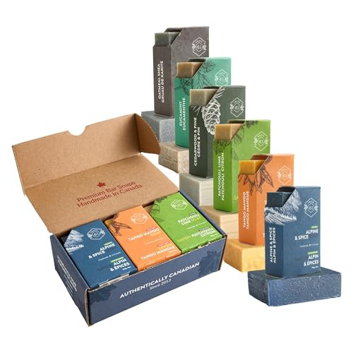 Crate 61 Organics, Handmade in Canada, Plant Based Cold Process Natural Bar Soap, With Premium Essential Oils, Dry Skin, Pack of 6 (For Him)