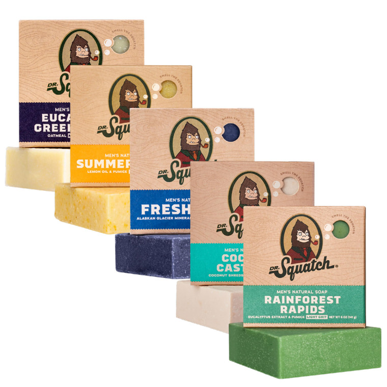 Dr. Squatch Natural Mens Bar Soap - Cold Process Body Soap Bar with Natural Oils - Gifts for Men - Summer Citrus, Coconut Castaway, Fresh Falls, Euc